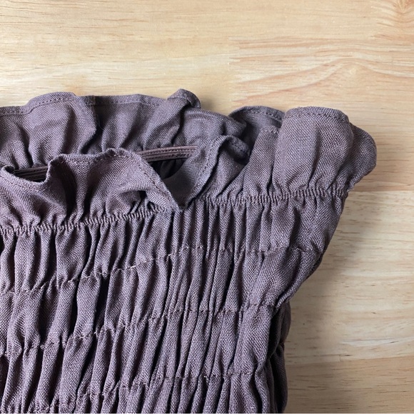 DISSH 'Thea' Chocolate Strapless 100% Linen Shirred Pleated Midi Dress Size 10 - Picture 9 of 13